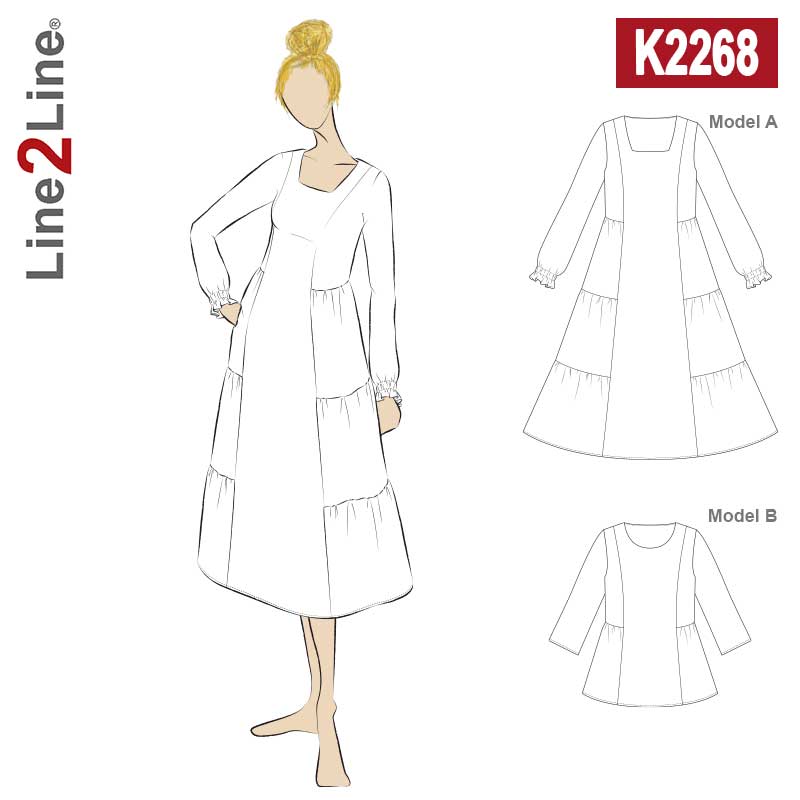 Line2Line K2268 Husarkjole med flæser i siden - KreStoffer