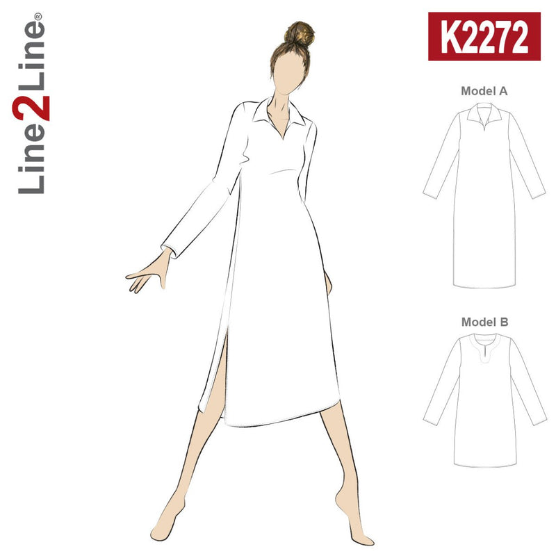 Line2Line K2272 Kaftan med krave og slidser - KreStoffer