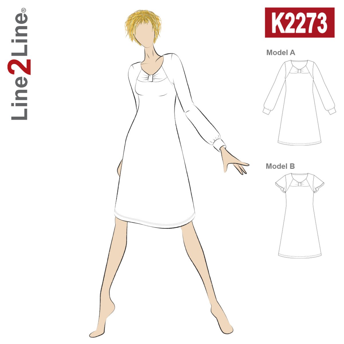 Line2Line K2273 Kjole med knudeeffekt og vidde