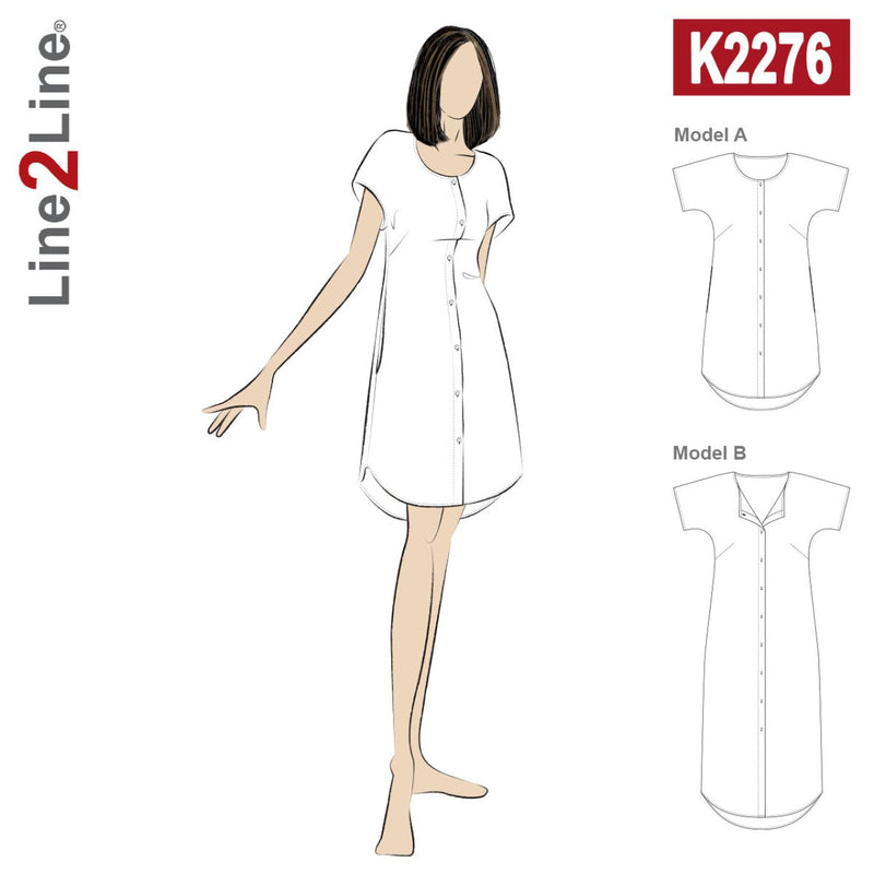 Line2Line K2276 Kjole med knaplukning og lommer - KreStoffer