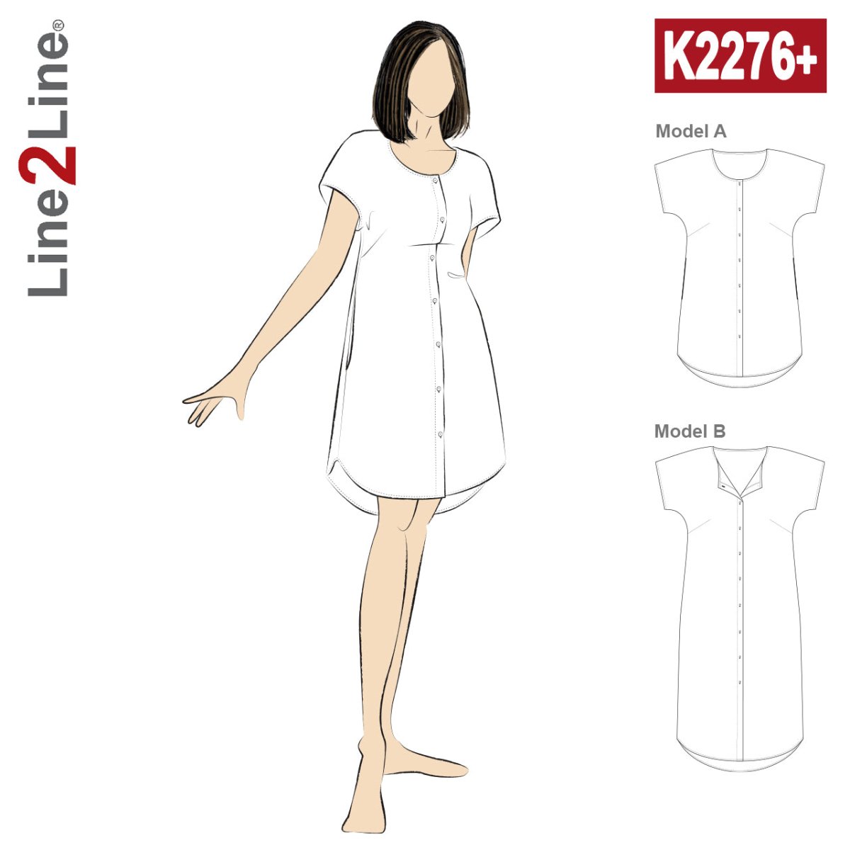 Line2Line K2276 PLUS SIZE Kjole med knaplukning og lommer