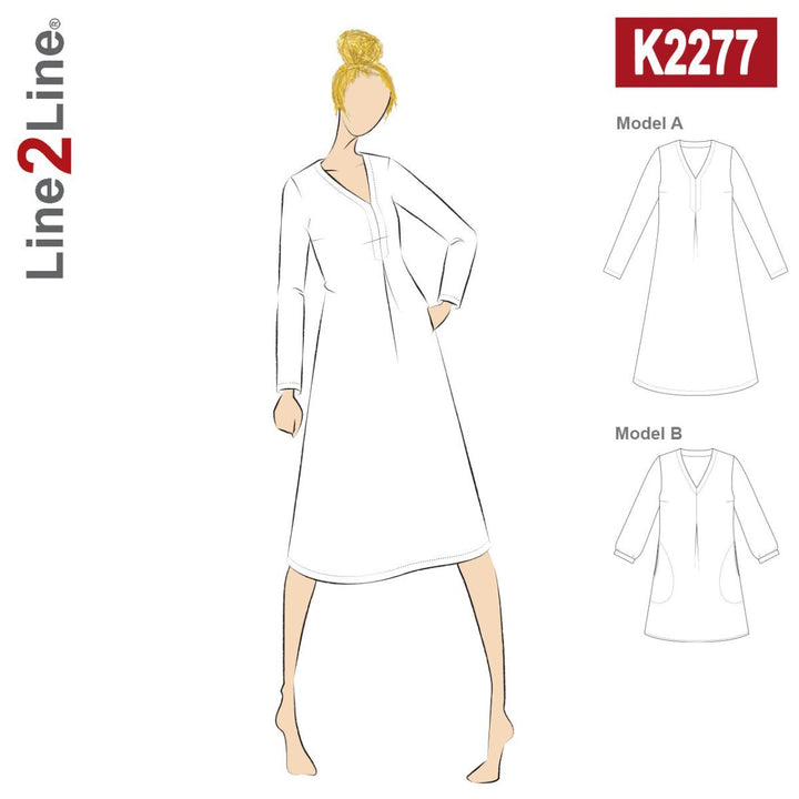 Line2Line K2277 Kjole med wienerlæg og V-hals