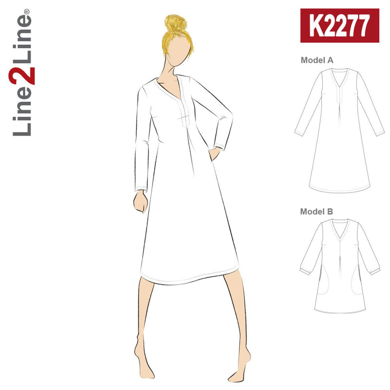 Line2Line K2277 Kjole med wienerlæg og V-hals - KreStoffer