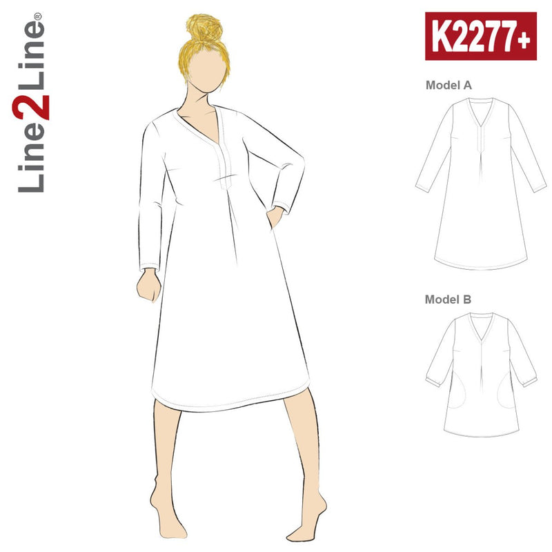 Line2Line K2277 PLUS SIZE Kjole med wienerlæg og V-hals - KreStoffer