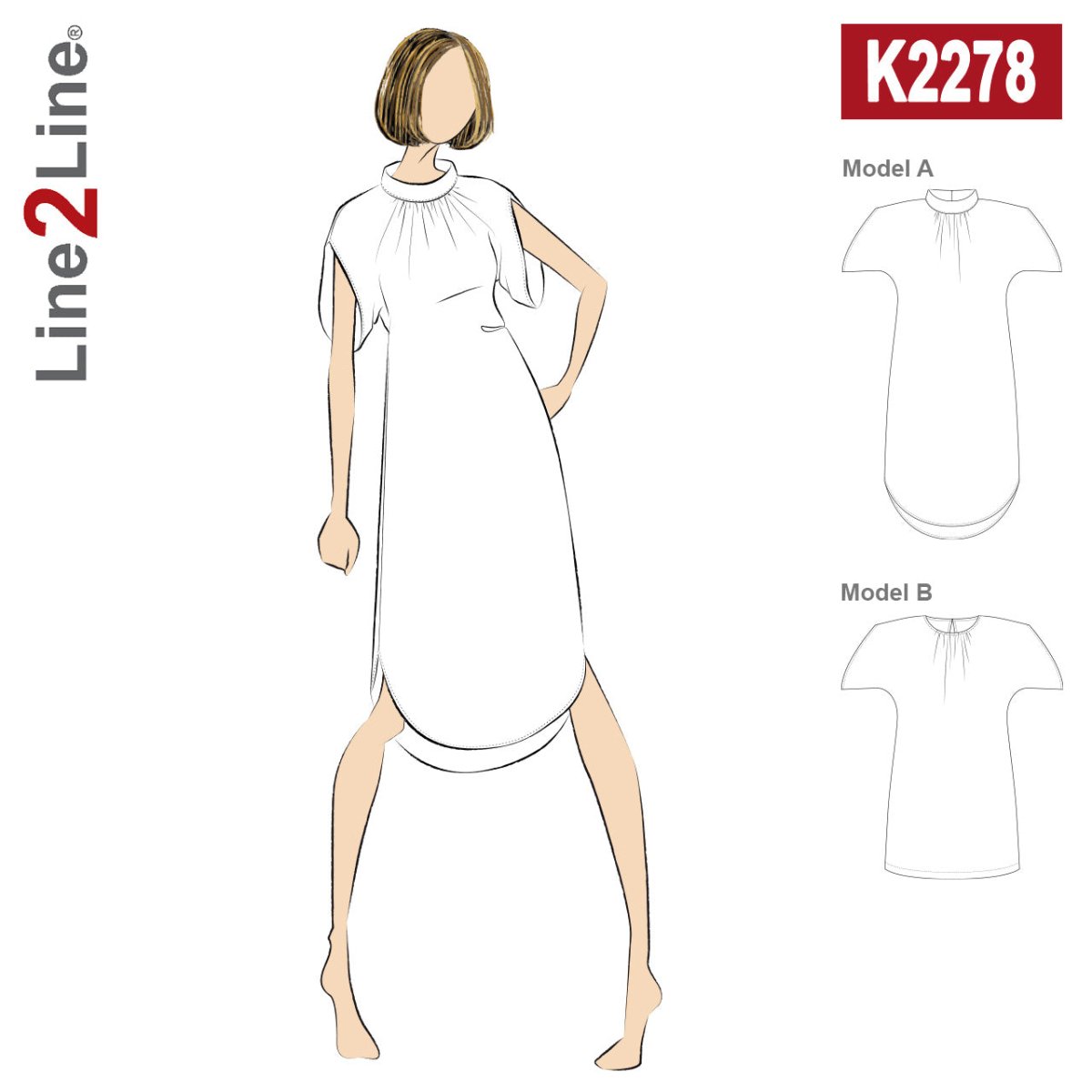 Line2Line K2278 Flagermuskjole med rynk og krave