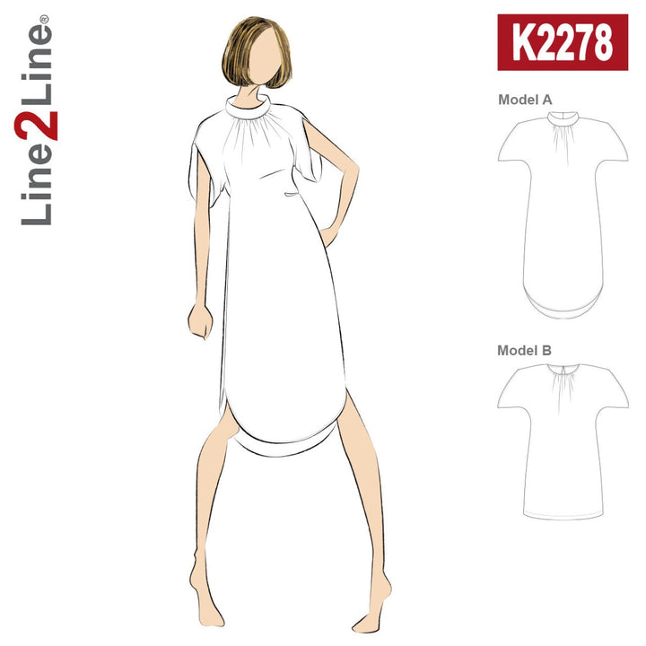 Line2Line K2278 Flagermuskjole med rynk og krave