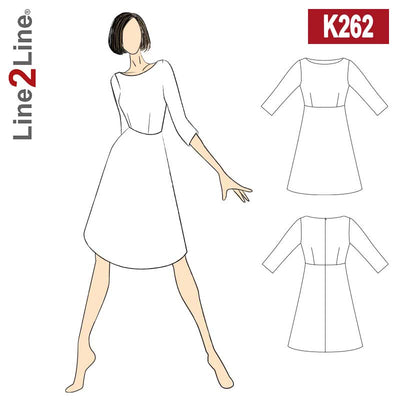 Line2Line K262 Taljeskåret kjole med bådhals, fast - KreStoffer
