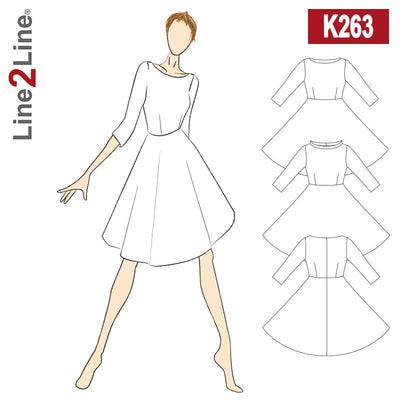 Line2Line K263 Taljeskåret kjole med vidde og bådhals, fast - KreStoffer