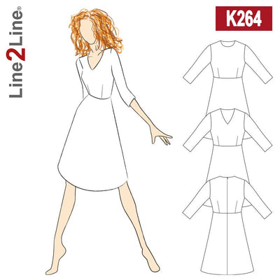 Line2Line K264 Taljeskåret kjole med rund/V-hals, fast - KreStoffer