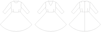Line2Line K265 Taljeskåret kjole med vidde og rund/V-hals, fast - KreStoffer