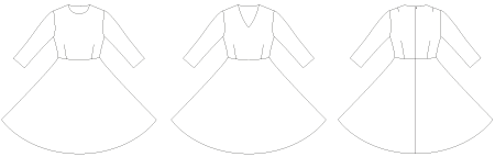 Line2Line K265 Taljeskåret kjole med vidde og rund/V-hals, fast - KreStoffer