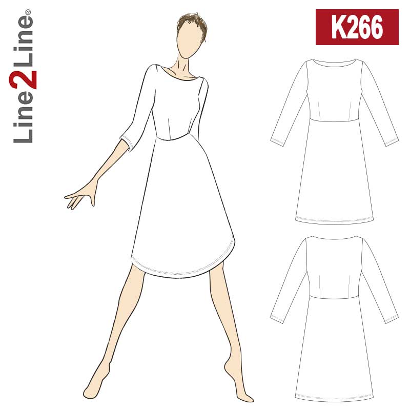 Line2Line K266 Taljeskåret kjole med bådhals - KreStoffer