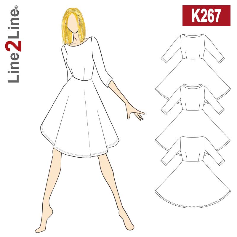 Line2Line K267 Taljeskåret kjole med vidde og bådhals