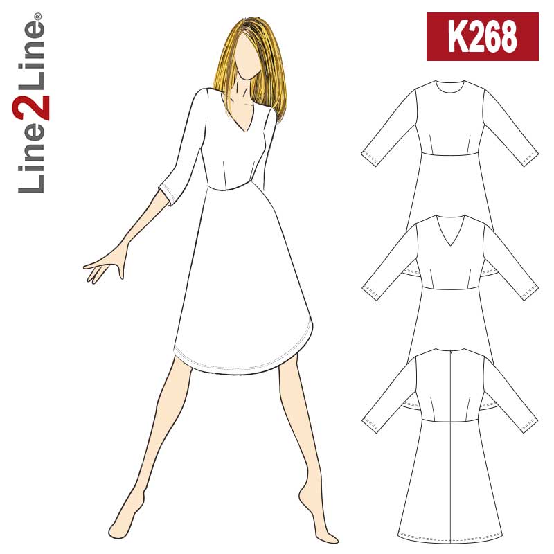 Line2Line K268 Taljeskåret kjole med rund/V-hals, stræk