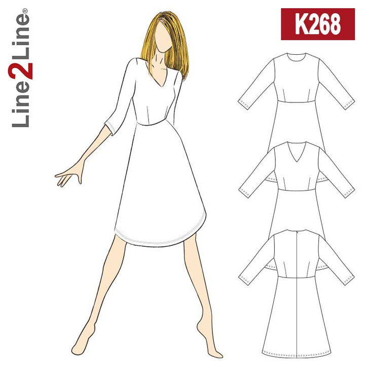 Line2Line K268 Taljeskåret kjole med rund/V-hals, stræk