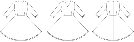 Line2Line K269 Taljeskåret kjole med vidde og rund/V-hals, stræk - KreStoffer