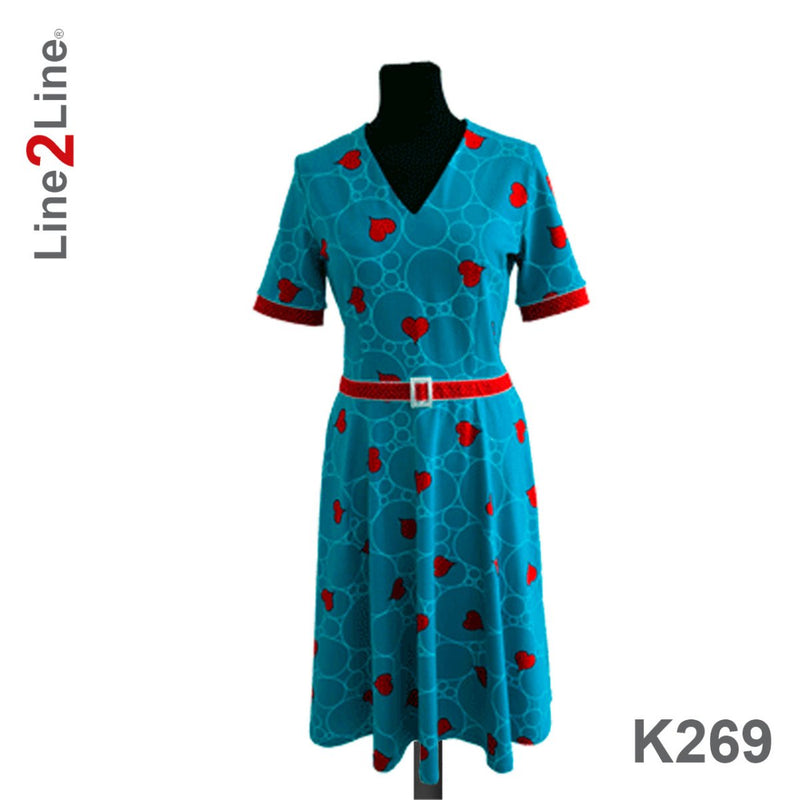 Line2Line K269 Taljeskåret kjole med vidde og rund/V-hals, stræk - KreStoffer