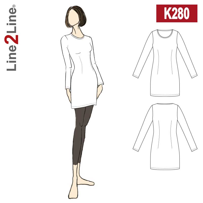 Line2Line K280 T-shirt kjole, tætsiddende - KreStoffer