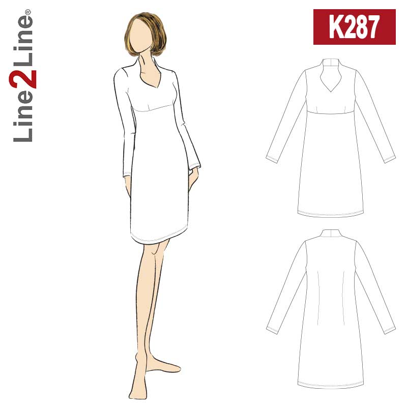 Line2Line K287 Kjole med empiresnit og åben ståkrave