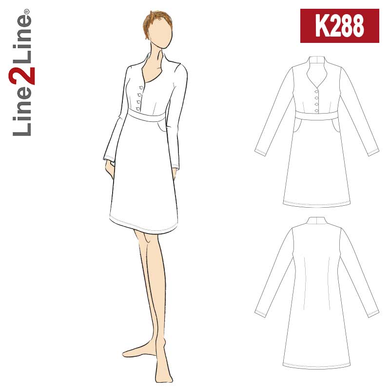 Line2Line K288 Taljeskåret kjole med åben ståkrave