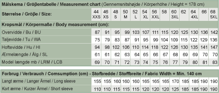 Line2Line M800 Herre T-shirt målskema