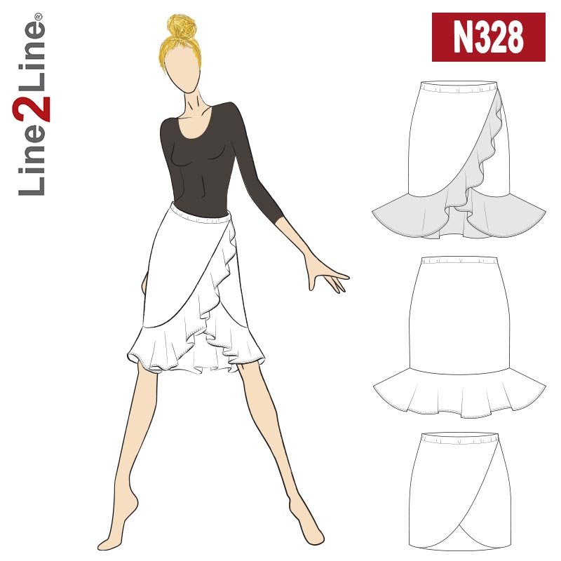 Line2Line N328 Nederdel med slå om effekt og volant - KreStoffer