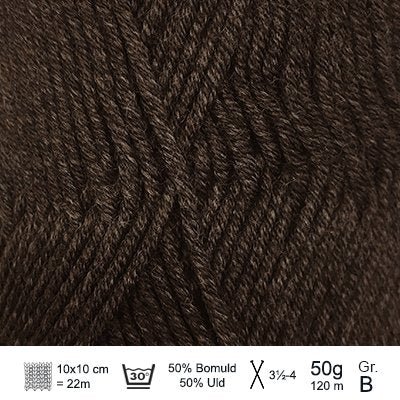 Merino Cotton garn fra Hjertegarn Mørk brun