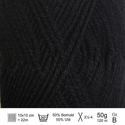 Merino Cotton garn fra Hjertegarn Sort