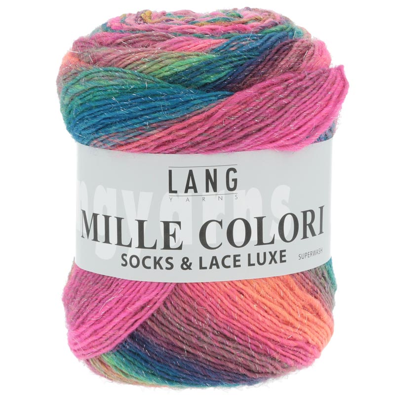 Mille colori socks og lace luxe garn fra Lang Yarns Pink grøn blå orange