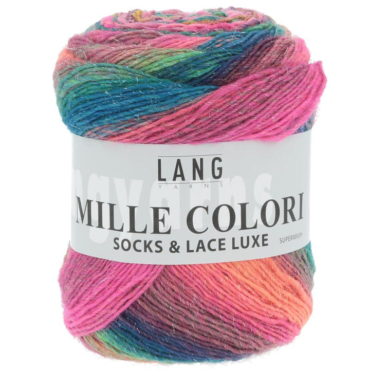 Mille colori socks og lace luxe garn fra Lang Yarns Pink grøn blå orange