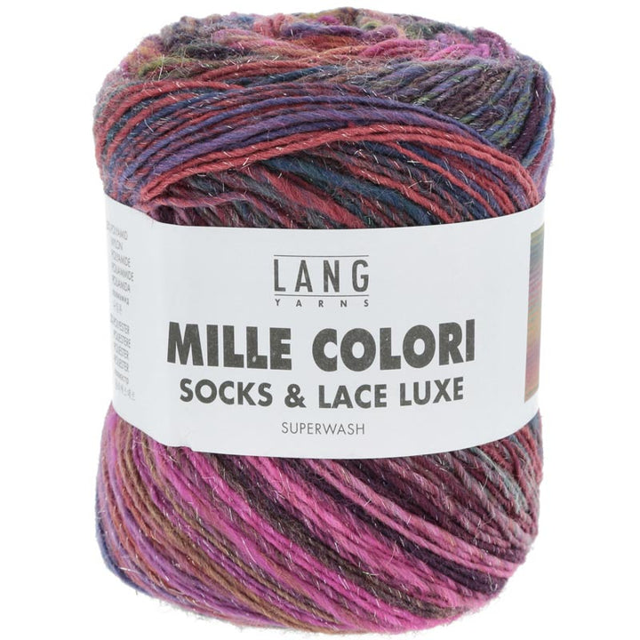 Mille colori socks og lace luxe garn fra Lang Yarns Lilla pink gul grøn