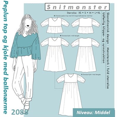 Onion 2088 Peplum top og kjole med ballonærme - KreStoffer