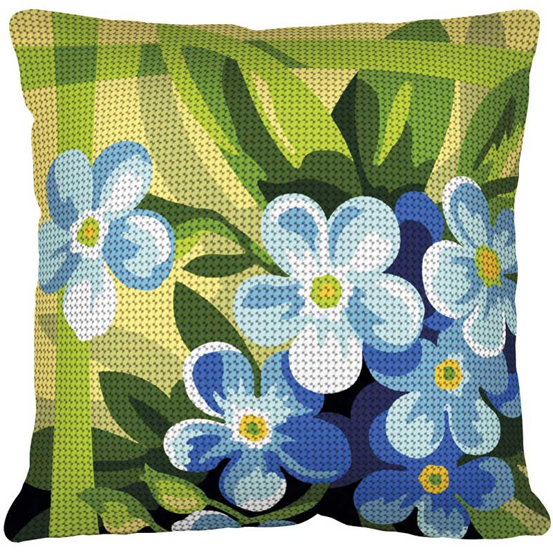 Påtrykt broderikit Margot pude med Forglemmigej