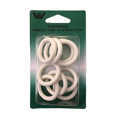 Plastik gardinringe 19 mm, hvid - KreStoffer