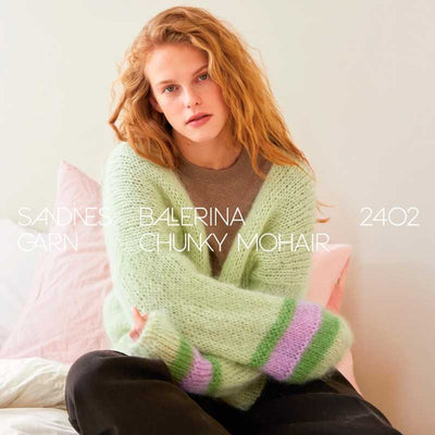 Strikkekit 2402-2A+2B Facile Cardigan i Ballerina Chunky Mohair garn (inkl. gratis opskrift) - KreStoffer