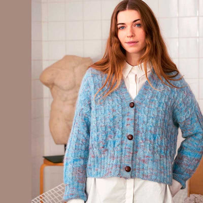 Strikkekit 2403-2A River Cardigan, kort, i Tynd Peer Gynt og Tynd Silk Mohair (inkl. gratis opskrift) - KreStoffer